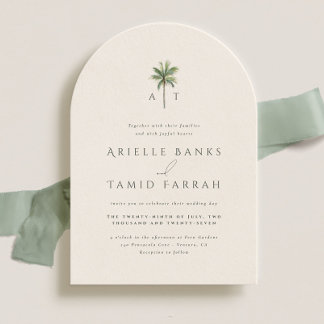 Devonport Monogram Modern Watercolor Palm Wedding Invitation