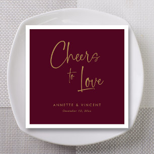 Devoted Burgundy Underline Script Cheers Wedding Napkin