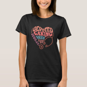 Devoted Caring Warm Fun Nurse Stethoscope Retro T-Shirt