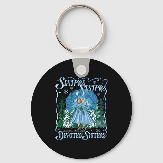Devoted Sisters Merry Christmas White Xmas Pajamas Key Ring (Front)