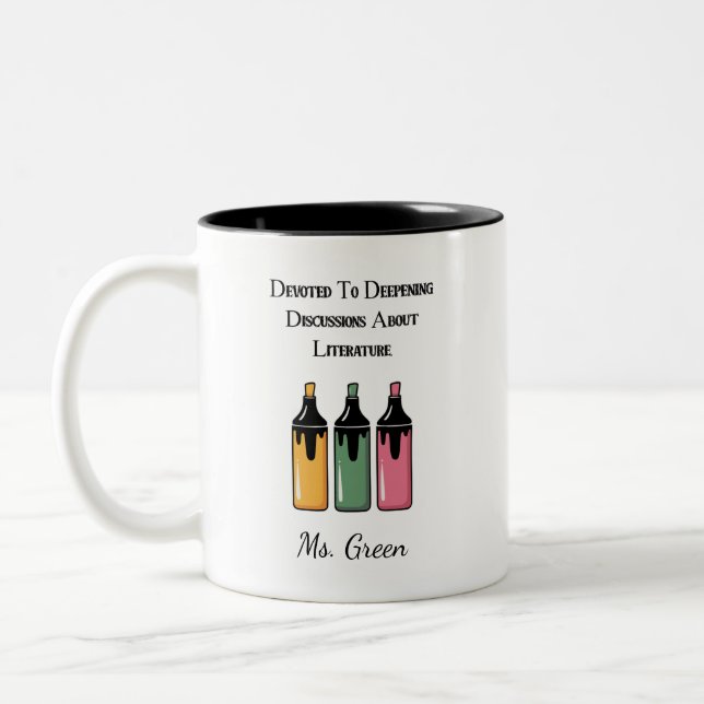 Devoted To Deepening Discussions About Literature Two-Tone Coffee Mug (Left)