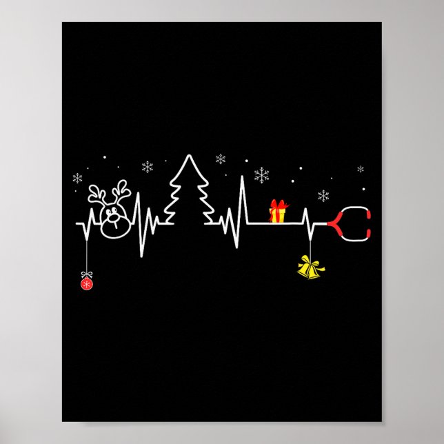 Devoxtee Christmas Tree Heartbeat Funny Christmas  Poster (Front)