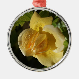 Dew Drop Yellow Rose Metal Tree Decoration