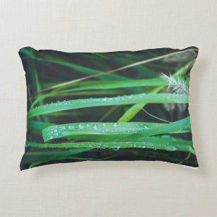 Dew drops on blades of grass decorative cushion