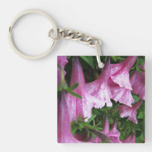 Dew Drops on Pink Flowers Key Ring