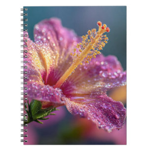 Dew-Kissed Pink Hibiscus Macro Flower Art Notebook