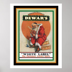 Dewar's White Label Vintage Christmas Ad Poster