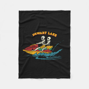Dewart Lake Indiana Funny Skeleton Jet Ski Retro Fleece Blanket
