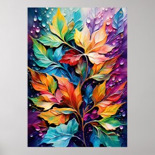 Dewdrop Leaves Poster - Vibrant Nature Wall Art 