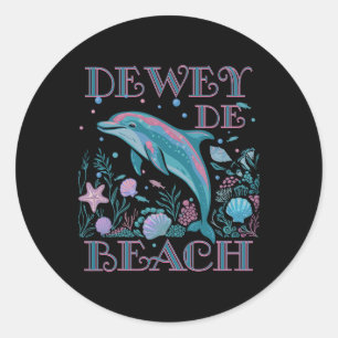 Dewey Beach De Dolphin Lover Colorful Beach Souven Classic Round Sticker