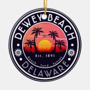 Dewey Beach Delaware Palm Trees Vintage 80s Ceramic Ornament