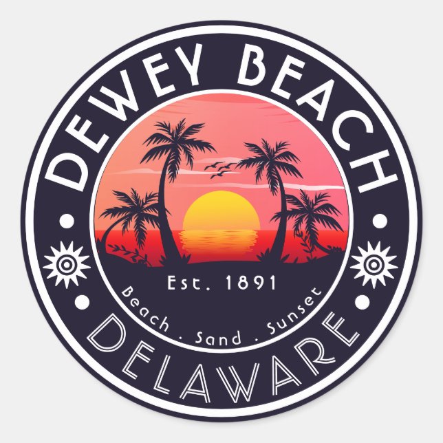 Dewey Beach Delaware Palm Trees Vintage 80s Classic Round Sticker (Front)