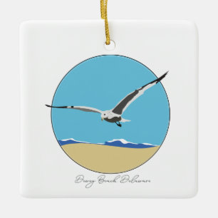 Dewey Beach, Delaware Sea Gull over Beach  Ceramic Ornament