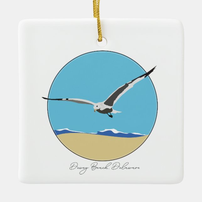 Dewey Beach, Delaware Sea Gull over Beach  Ceramic Ornament (Front)