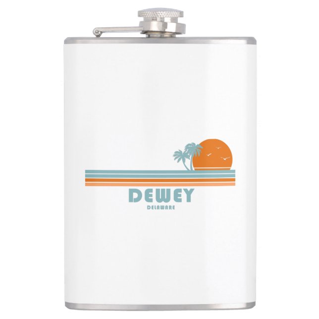 Dewey Beach Delaware Sun Palm Trees Hip Flask (Front)