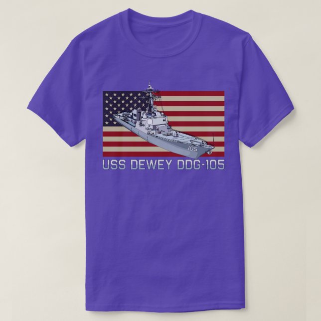 Dewey DDG105 Ship Diagram American Flag T-Shirt (Design Front)