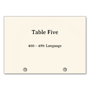 Dewey Decimal System Card Catalogue Table Numbers