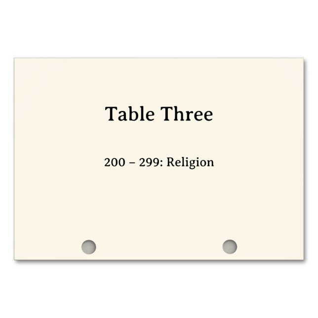 Dewey Decimal System Card Catalogue Table Numbers (Front)