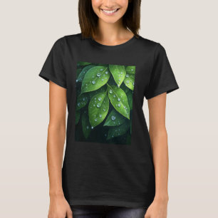 Dewy Green Leaves Nature Art Botanical Print T-Shirt
