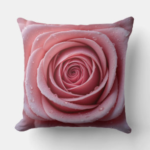 Dewy Pink Rose Pillow   Elegant Floral Decor