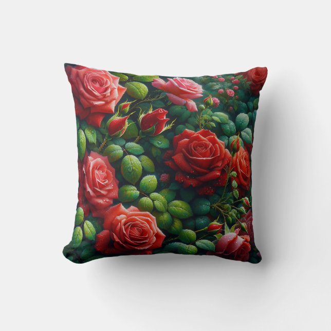 “Dewy Red Roses" Cushion (Front)