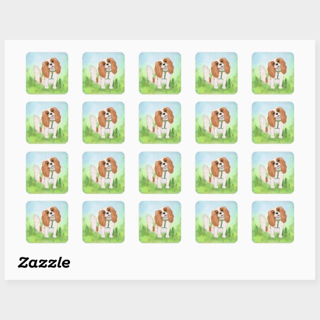Dexter the Dog and Friends Blenheim Cavalier  Square Sticker (Sheet)