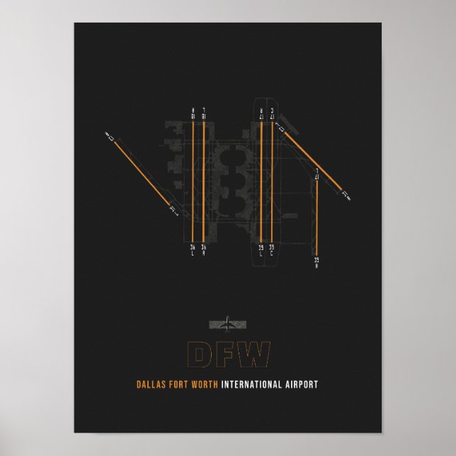 DFW - Dallas Fort Worth Airport Runway Diagram Poster (Front)