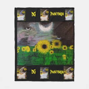DG Paintings Mystical Sunflowers with Gnomes Fleece Blanket