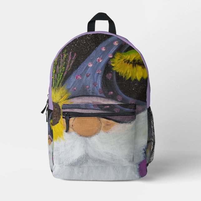 DG Paintings Sunflower Gnome (purple) Printed Backpack (Front)
