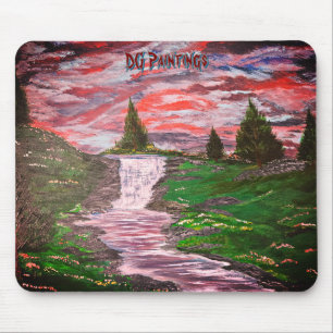 DG Paintings Sunset Meadow Waterfall Mouse Pad