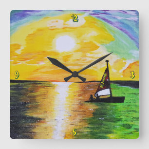 DG Paintings Sunset Sailing Square Wall Clock