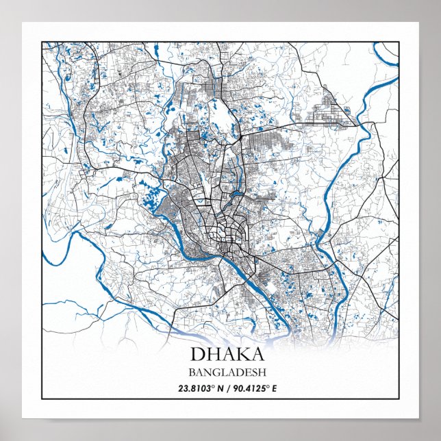 Dhaka Bangladesh City Map Travel Simple Minimal Poster (Front)