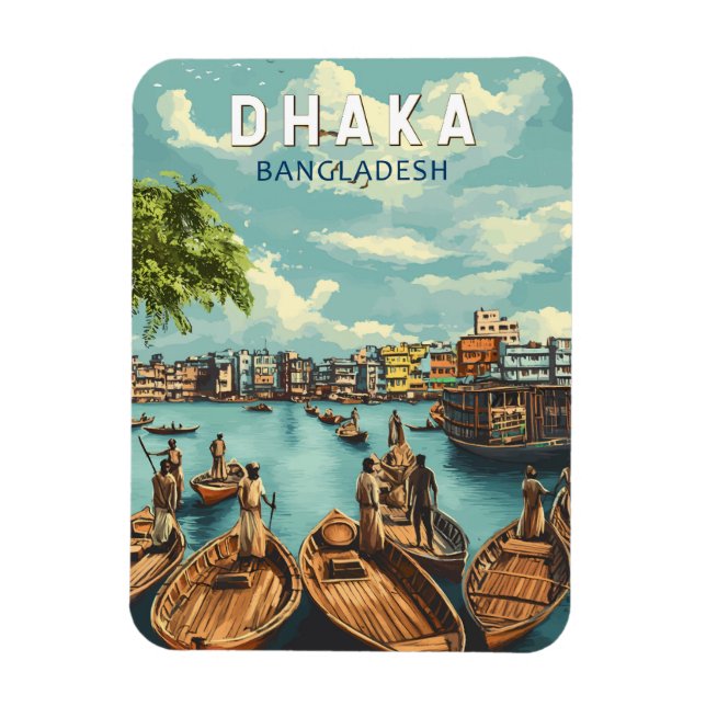 Dhaka Bangladesh Illustration Travel Art Vintage Magnet (Vertical)