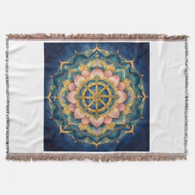 Dhamar Lotus Mandala Throw Blanket (Front)