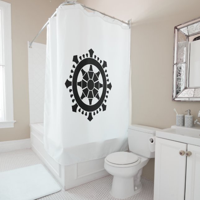 Dharma chakra shower curtain (In Situ)