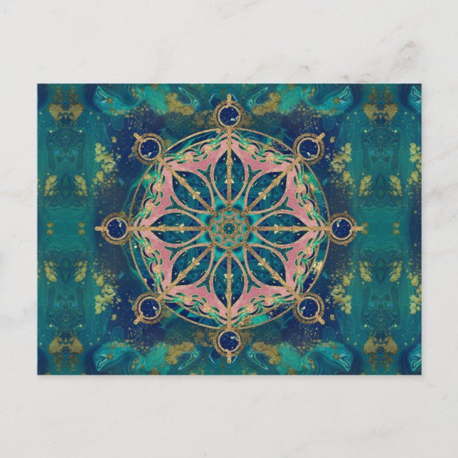 Dharma Wheel - Dharmachakra Gemstone & Gold Postcard (Front)