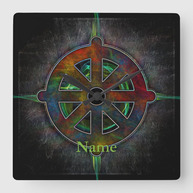 Dharma Wheel of Energy Square Wall Clock (Front)