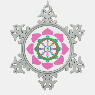 Dharma wheel snowflake pewter christmas ornament