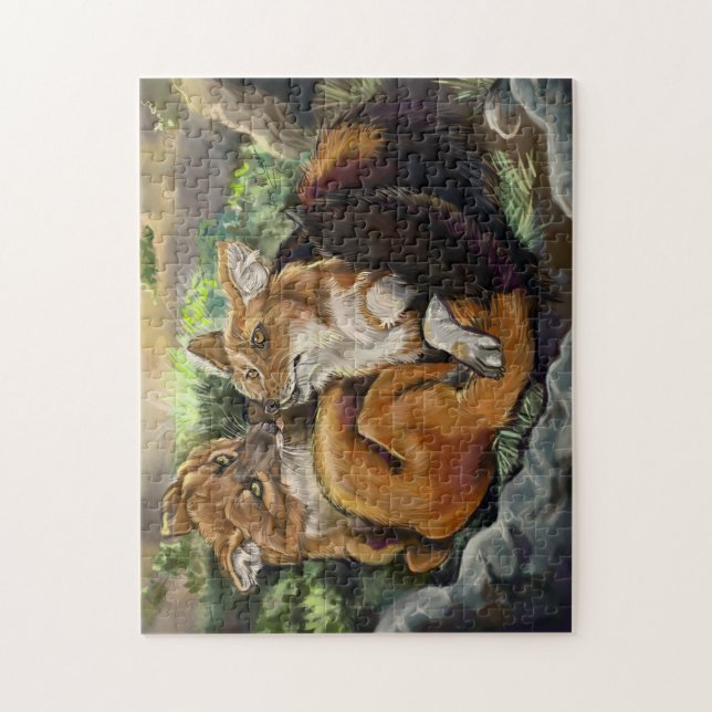 Dhole Cuddle Couple Jigsaw Puzzle (Vertical)