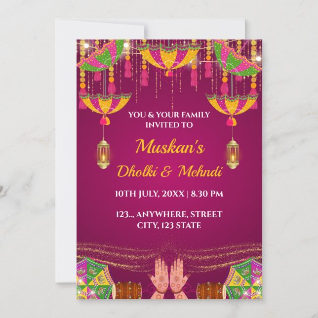 Dholki & Mehndi Night Invitation Card (Front)