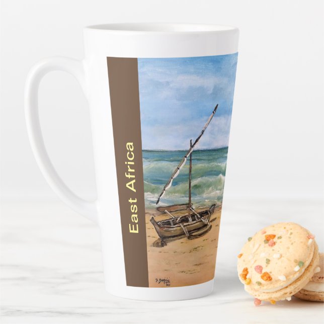 Dhow Boat on a Beach, Latte Mug (In Situ)