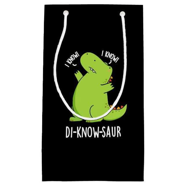 Di-know-saur Funny Dinosaur Pun Dark BG Small Gift Bag (Front)