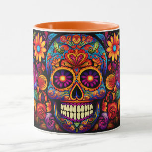 Dia de los Muertos Add Name Skull Orange Inside Mug