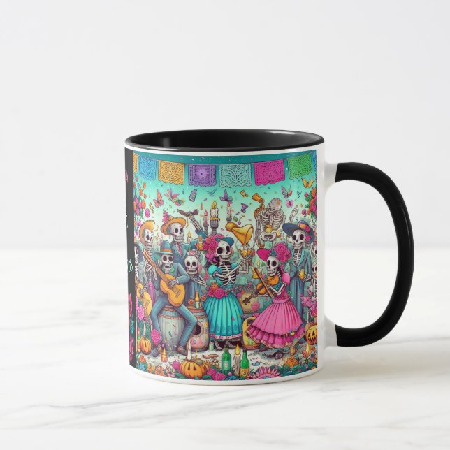 Dia de los Muertos Add Name Skull Sky Black Inside Mug (Right)