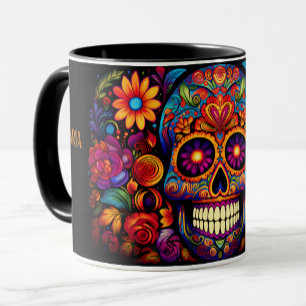 Dia de los Muertos Add Name Skull Sky Black Inside Mug
