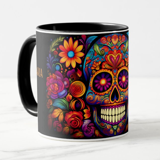 Dia de los Muertos Add Name Skull Sky Black Inside Mug (Creator Uploaded)