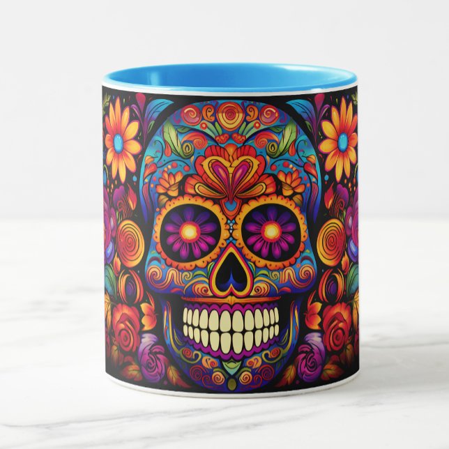 Dia de los Muertos Add Name Skull Sky Blue Inside Mug (Creator Uploaded)