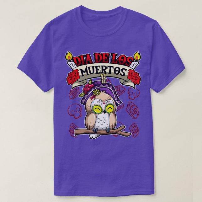 Dia De Los Muertos Animals Owl T-Shirt (Design Front)