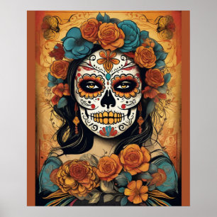 Dia de los Muertos Art: Floral Sugar Skull Makeup Poster