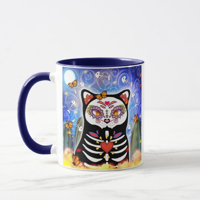  Dia De Los Muertos Black Cat Mug (Left)